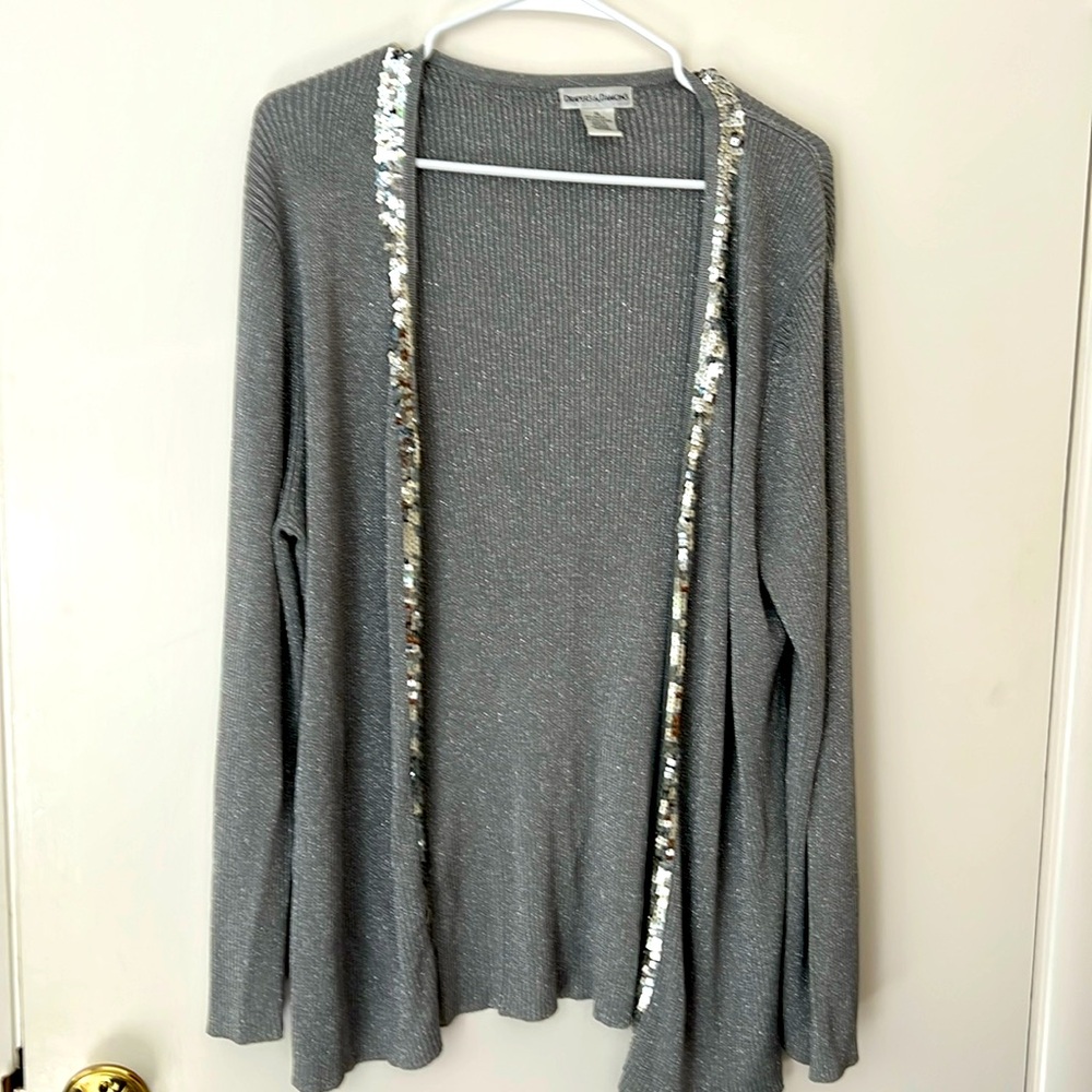 Draper’s & Damon’s Silver Cardigan with Silver Sequined Edging Size Xl